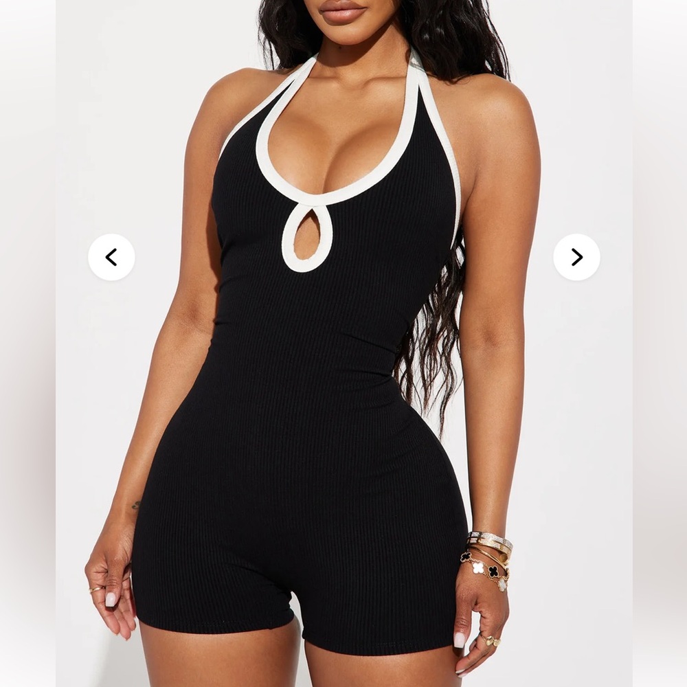 NWT Fashion Nova Miami Light Snatched Romper Black White Halter Neck Small Sexy